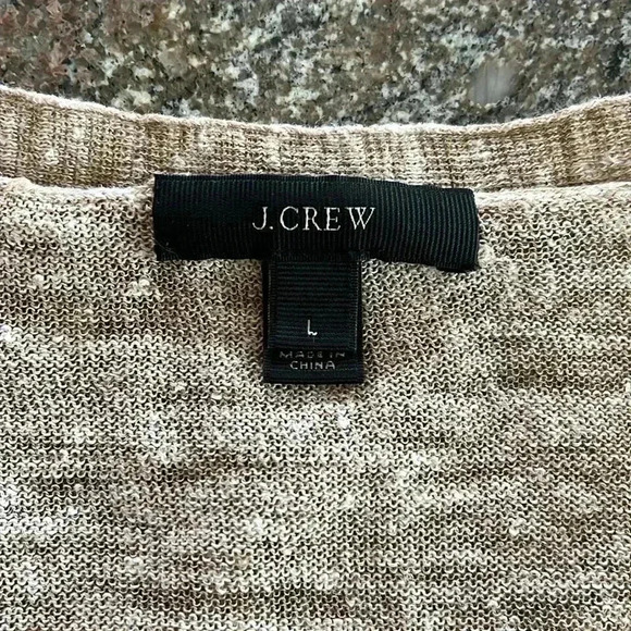 J. Crew Black Label Linen Blend Neutral Cardigan Button Down Pockets Sz Large - Picture 3 of 8